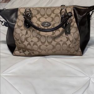COACH dark brown logo bowler handbag